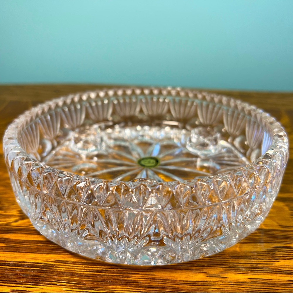 This is a handblown crystal glass taper holder & is new old stock